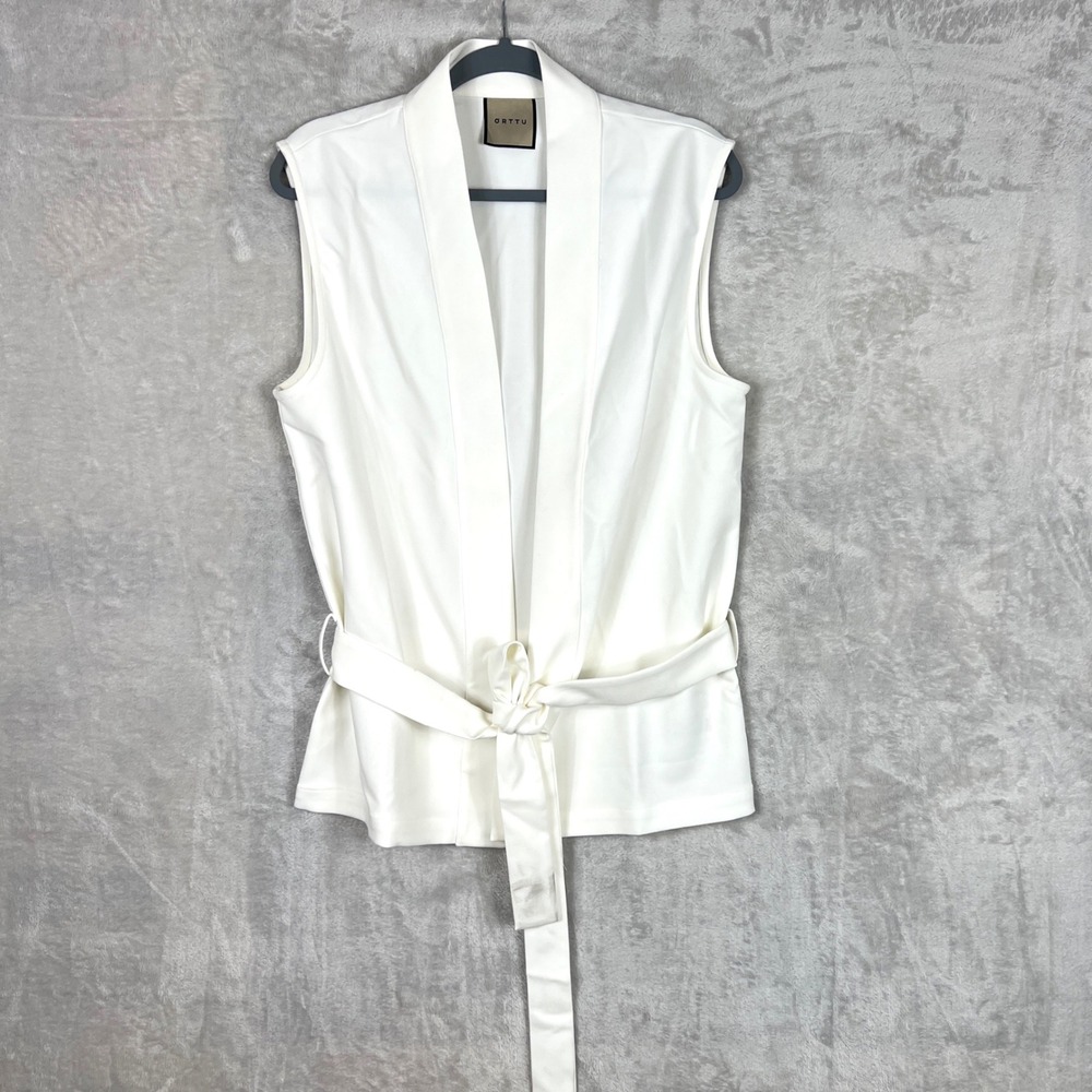 ORTTU Mens White Belted Sleeveless Wrap Vest Size XS military Chic